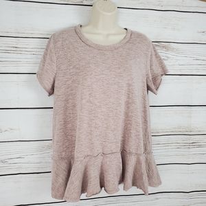 Easel | Taupe Peplum Short Sleeve Top